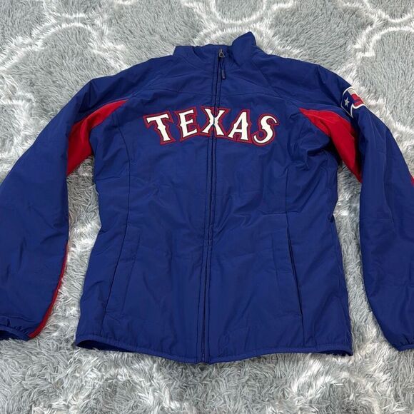 Texas Rangers MLB Jacket Women’s SZ S Authentic Majestic Full Zip Therma Base Bl - Picture 1 of 11